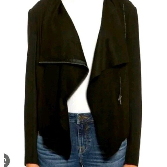 Vigoss Women's Black Faux Suede Wrap Zip Up Light Jacket Size M Stretch - Picture 2 of 12